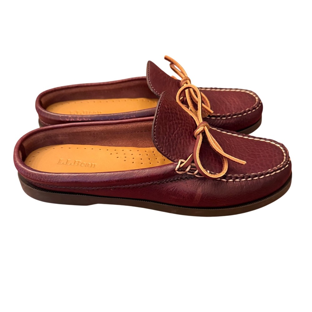 LL Bean Casco Bay Boat Mocs Mule Loafers Leather Slides Size 8 Preppy Office